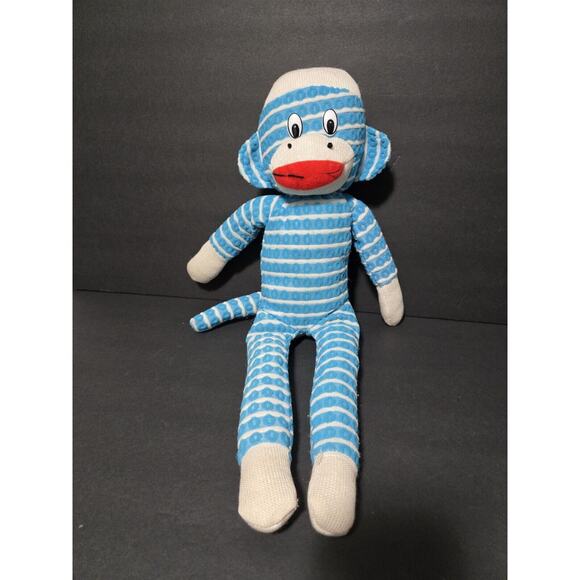 Sock Monkey Blue & Green Striped Plush Street Players 2009 Stuffed Animal 17.5” - Picture 1 of 12